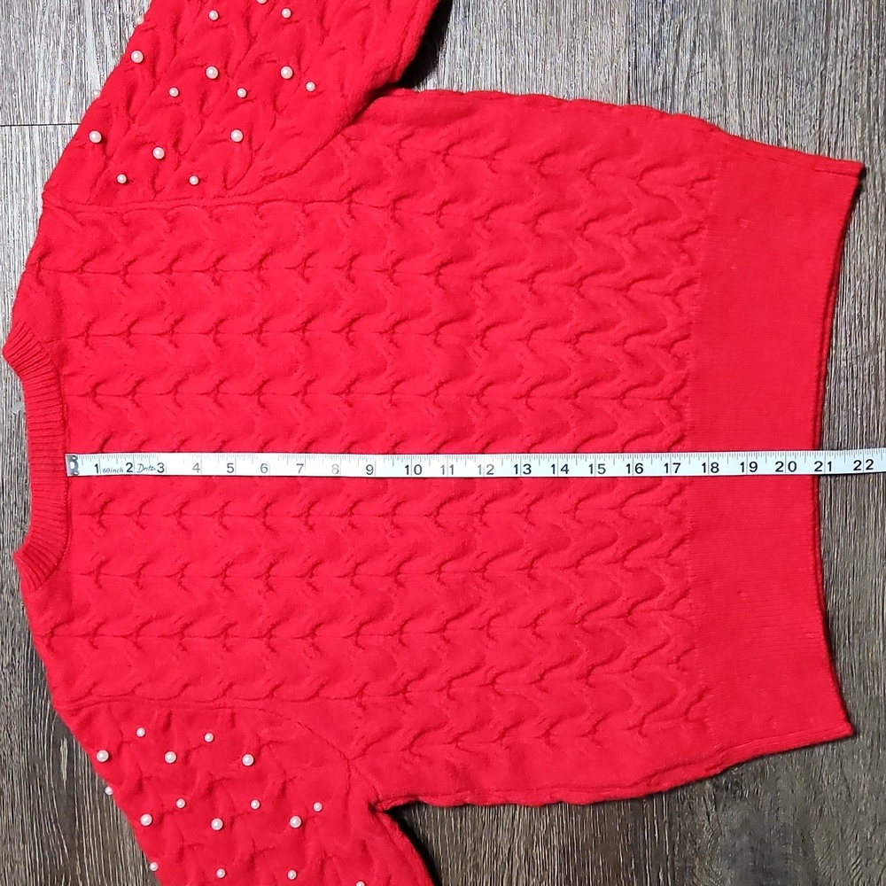 Nanette Lepore Women's Pearl Knit Red Crew Neck Sweater Large - Picture 6 of 8